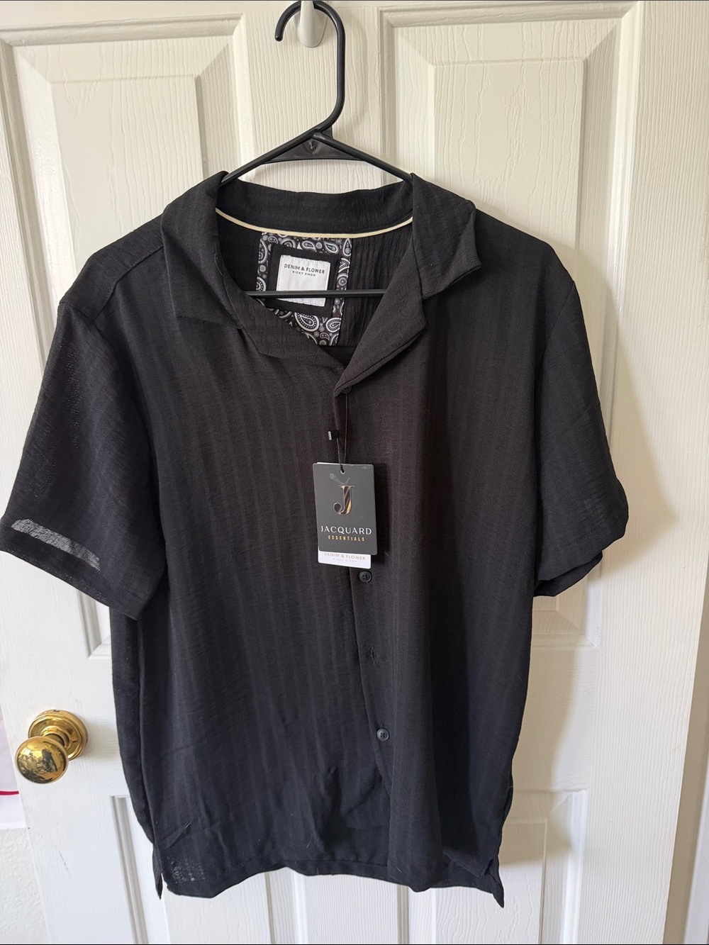Denim & Flower Men's Black Short-Sleeve Button-Down Shirt